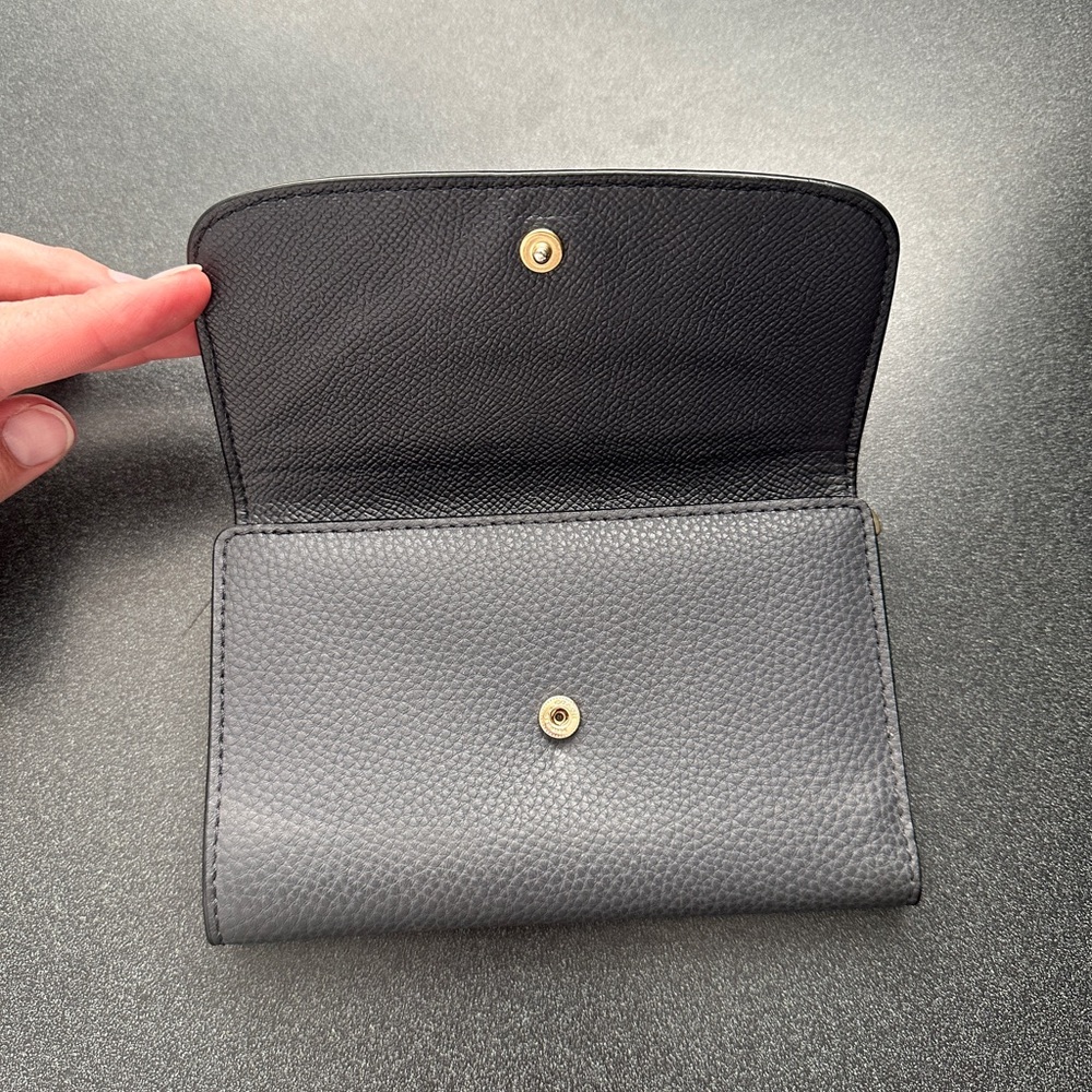 Coach Dark Blue Pebbled Leather Tri-Fold Wallet - Picture 2 of 11
